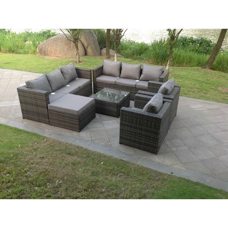 Poly Rattan Gartenmöbel-Set-Balkonmöbel Set 9-sitzer Gartenlounge Sofa Set Sitzgruppe aus Gartensofa, Sessel, Hocker für Wintergarten, Rasen,
