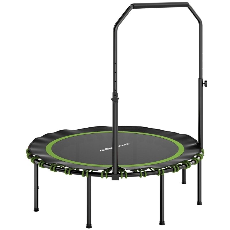 Fitness-Trampolin mit verstellbarem Handlauf, Sport-Trampolin für drinnen und draußen, Stahl und Kunststoff, Grün