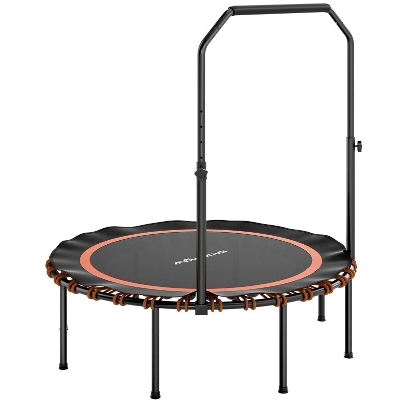 Fitness-Trampolin mit verstellbarem Handlauf, Sport-Trampolin für drinnen und draußen, Stahl und Kunststoff, Orange