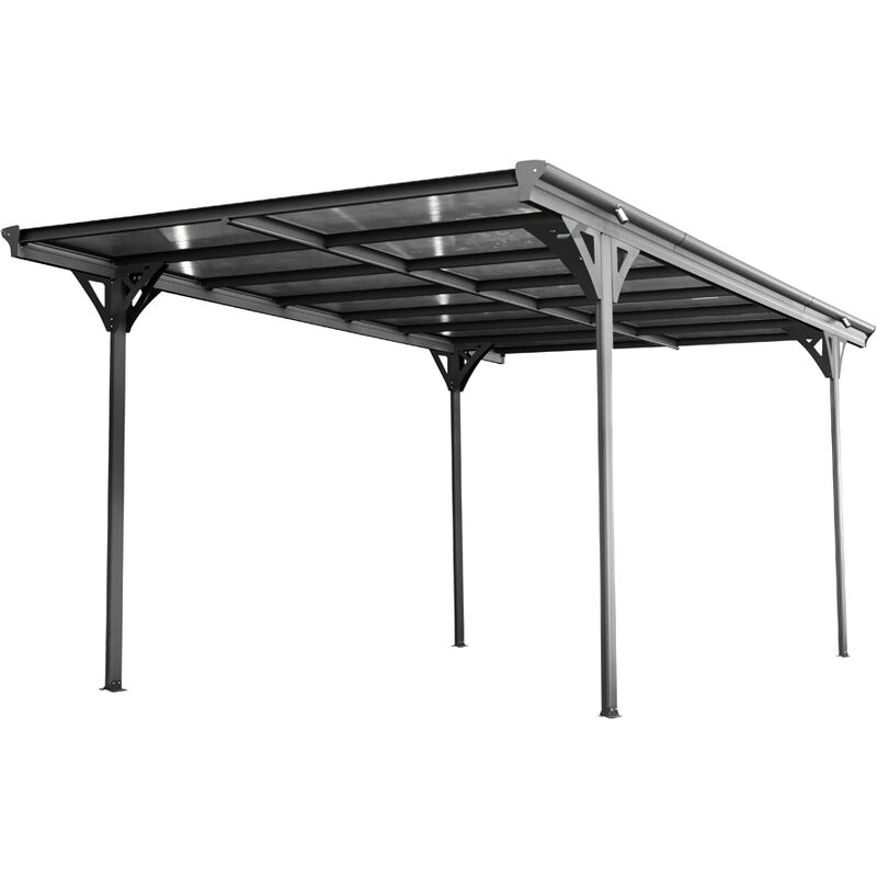 Metall Carport 'Helsinki' mit Flachdach aus Doppelstegplatten, 503 x 305 x 232 cm, anthrazit, 15 m² - Westmann