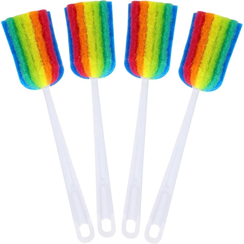 Flaschenbürsten-Set, 4 Schwammbürsten mit langem Griff, Scheuerbürsten, Küchenreinigungsbürsten, für Flaschen, Gläser und Tassen (4er-Set)