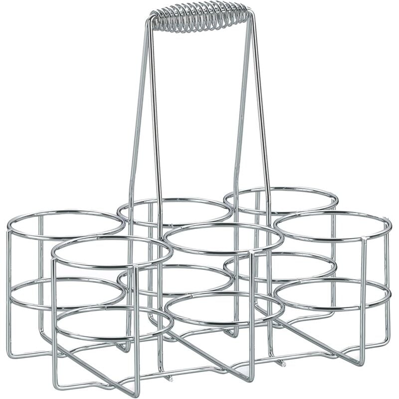 Flaschenhalter für 6 Flaschen, Flaschenkorb aus verchromtem Metall, Flaschentasche für Glas- und PET-Flaschen bis 600 ml, Bierhalter, glänzend