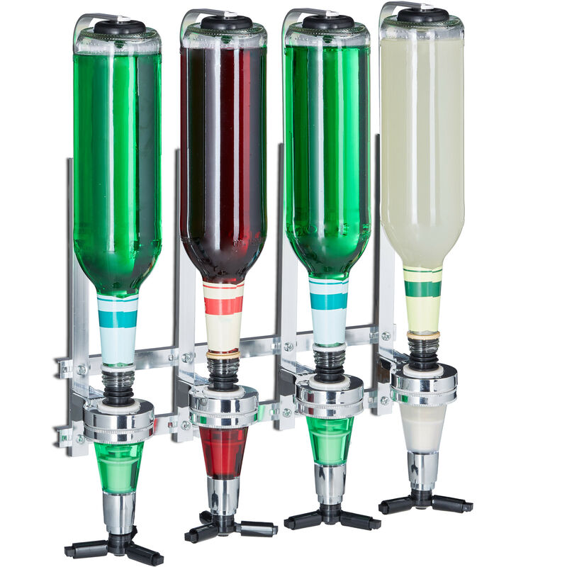 Flaschenhalter Wand, HxBxT: 36 x 35,5 x 11 cm, für 4 Flaschen Schnaps, Limonade, Getränkespender, silber - Relaxdays