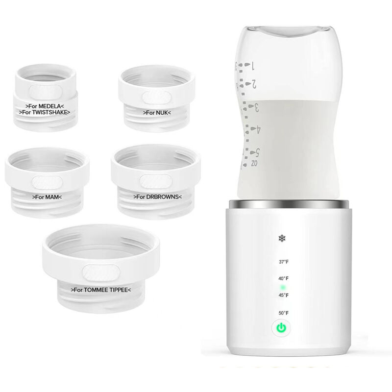 Flaschenwärmer, Wiederaufladbarer Reise-Babyflaschenwärmer mit 5 Adaptern, Tragbarer Flaschenwärmer für Muttermilch oder Babynahrung, 3 Minuten