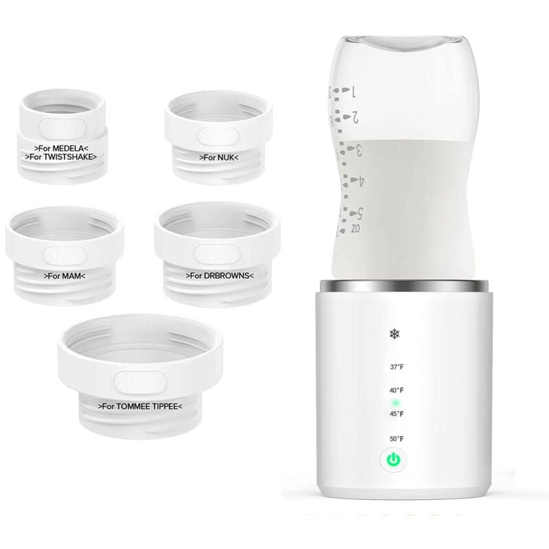 Flaschenwärmer, Wiederaufladbarer Reise-Babyflaschenwärmer mit 5 Adaptern, Tragbarer Flaschenwärmer für Muttermilch oder Babynahrung, 3 Minuten