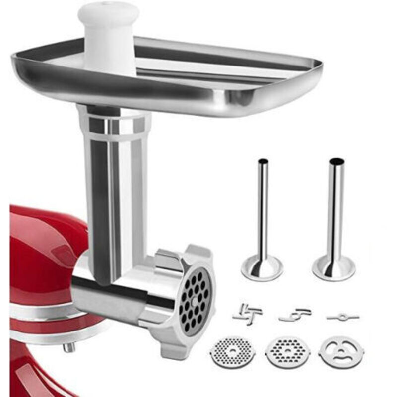 Fleischwolf-Zubehör für Kitchenaid, KitchenAid-Fleischwolf für Küchenmaschine, mit 3 Mahlscheiben und 2 Wurstfüllhörnern für Kitchenaid Artisan