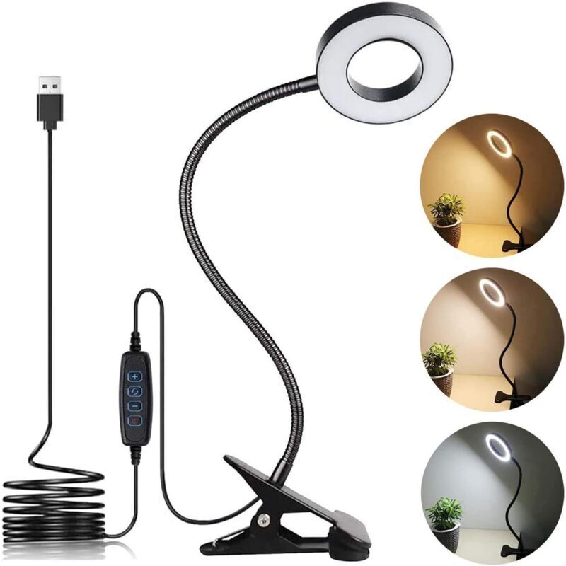 Flexible 360°-LED-Klemmleuchte für Schreibtisch und Schreibtisch, Leselampe zum Anklemmen, 3 Beleuchtungsmodi und 10 Helligkeitsstufen, USB-LED für