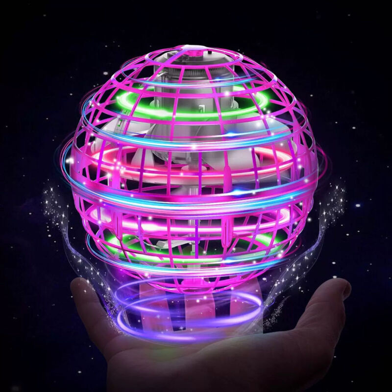 Fliegendes Ballspielzeug, Schwebeball, Mini-Drohne mit Magic Controller, RGB-Lichtrotator, 360-Grad-Drehung, UFO für Kinder und Erwachsene (Pink)