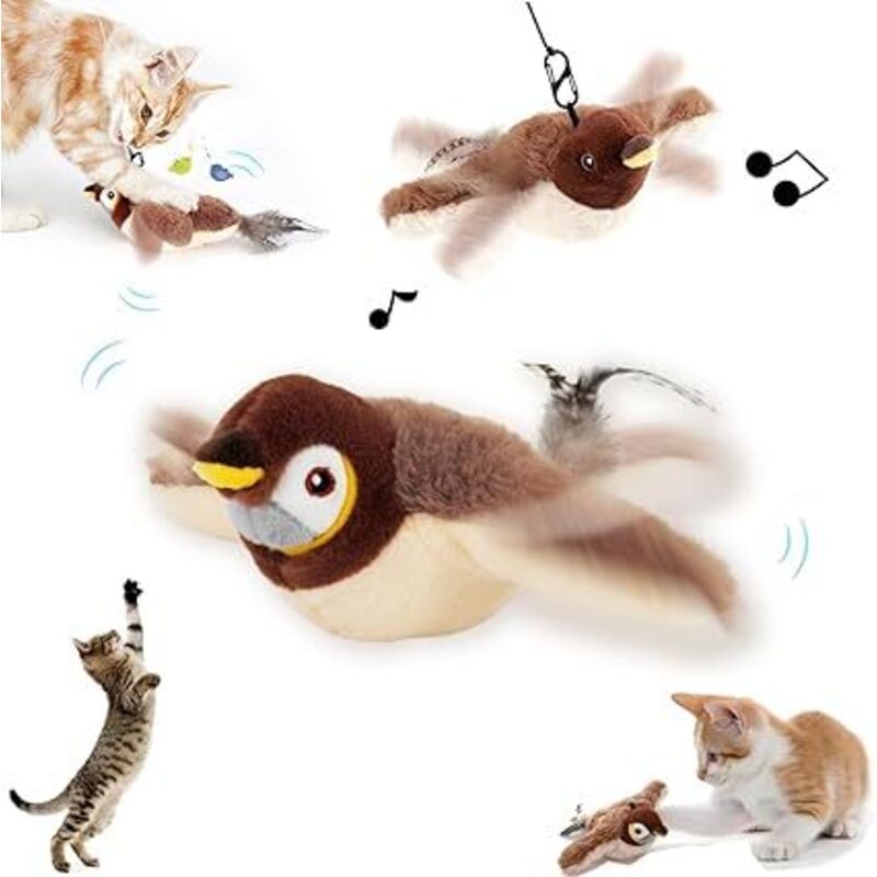 Fliegender Vogel für Katzen, zwitschernder Vogel als Katzenspielzeug, simulierter zwitschernder Vogel, interaktives Katzenspielzeug, Katzengeschenk