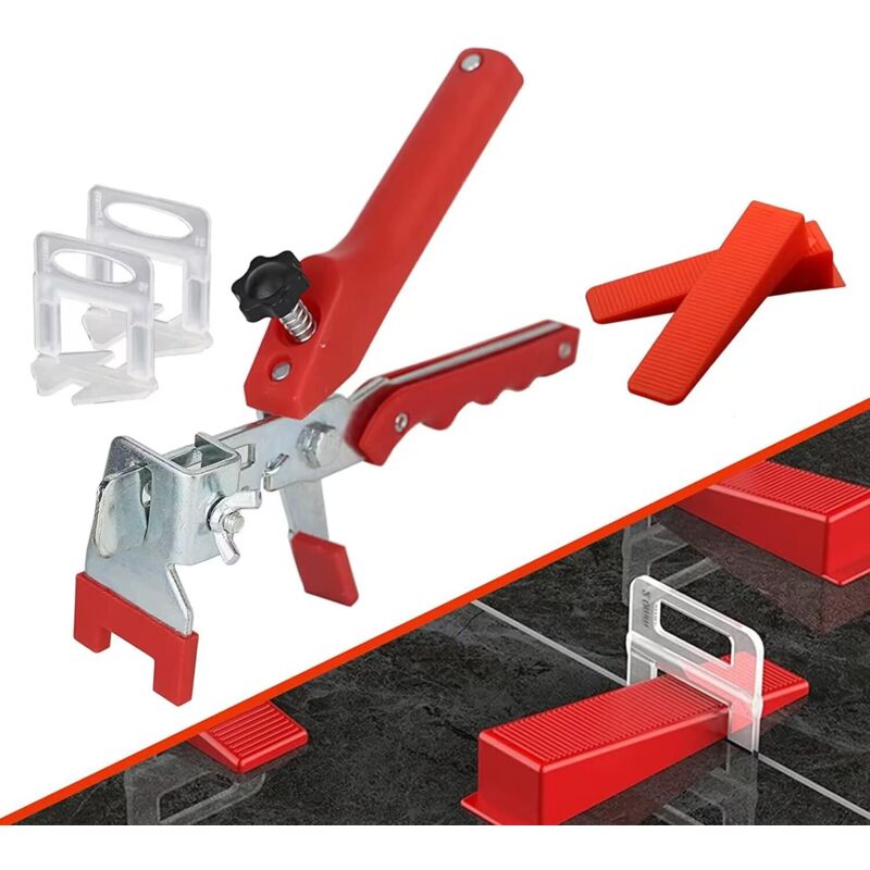 Fliesen-Nivellierset mit 1 Zange, 400 Clips (3 mm), 100-teiligem wiederverwendbaren Keil-Set, Nivelliersystem für Fliesen mit einer Dicke von 6–15 mm