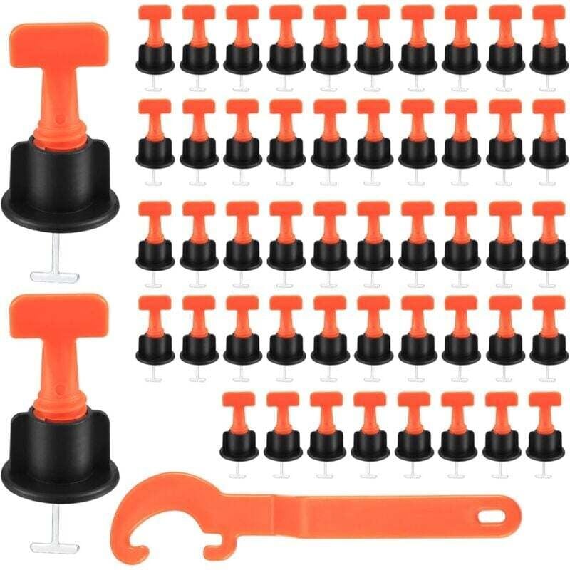 Fliesen-Nivelliersystem, 50-teiliger Fliesen-Nivellierer, Fliesen-Nivelliersystem-Kit für Wand- und Bodenbauwerkzeuge, mit Spezialschlüssel