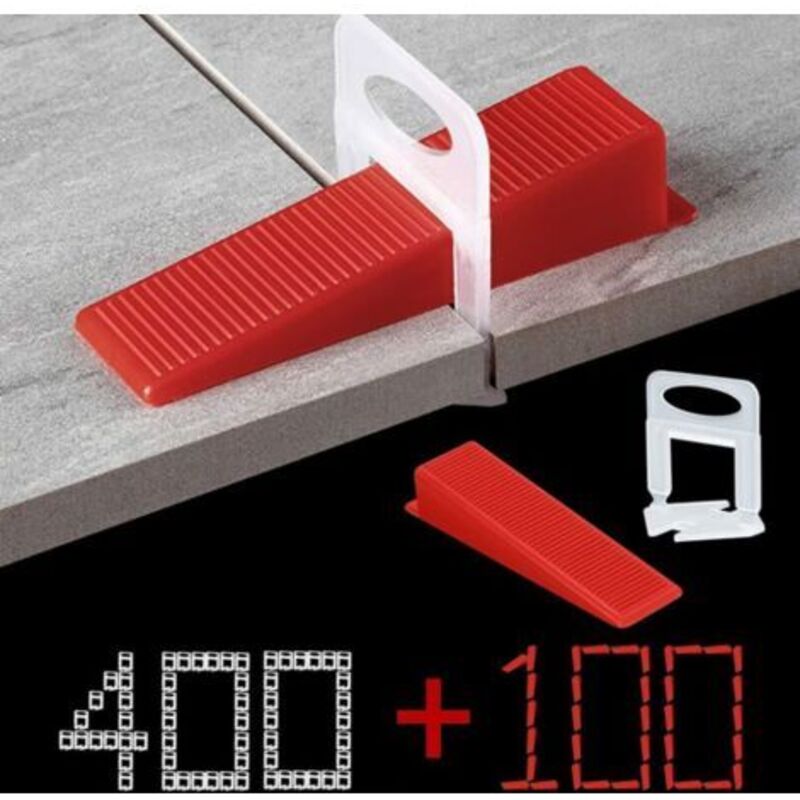 Fliesenverlegesystem für Fliesen mit 1,5 mm Fugenbreite, 400 Zuglaschen, 100 wiederverwendbare Keile, geeignet für Fliesen mit einer Dicke von 3–12 mm