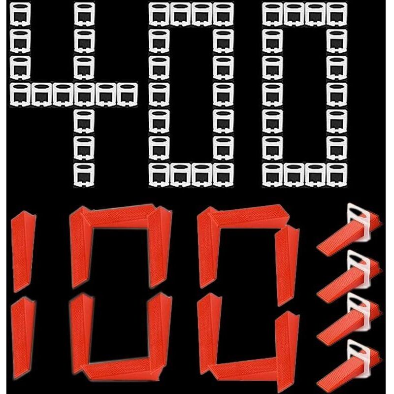 Fliesenverlegesystem für Fliesen mit 1,5 mm Fugenbreite, 450 Laschen, 100 wiederverwendbare Keile, geeignet für Fliesen mit einer Dicke von 3–12 mm