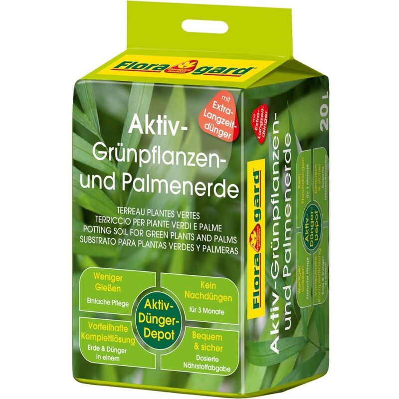 Floragard - Aktiv Grünpflanzenerde, Palmenerde, Blumenerde, Erde mit Aktiv Dünger Depot