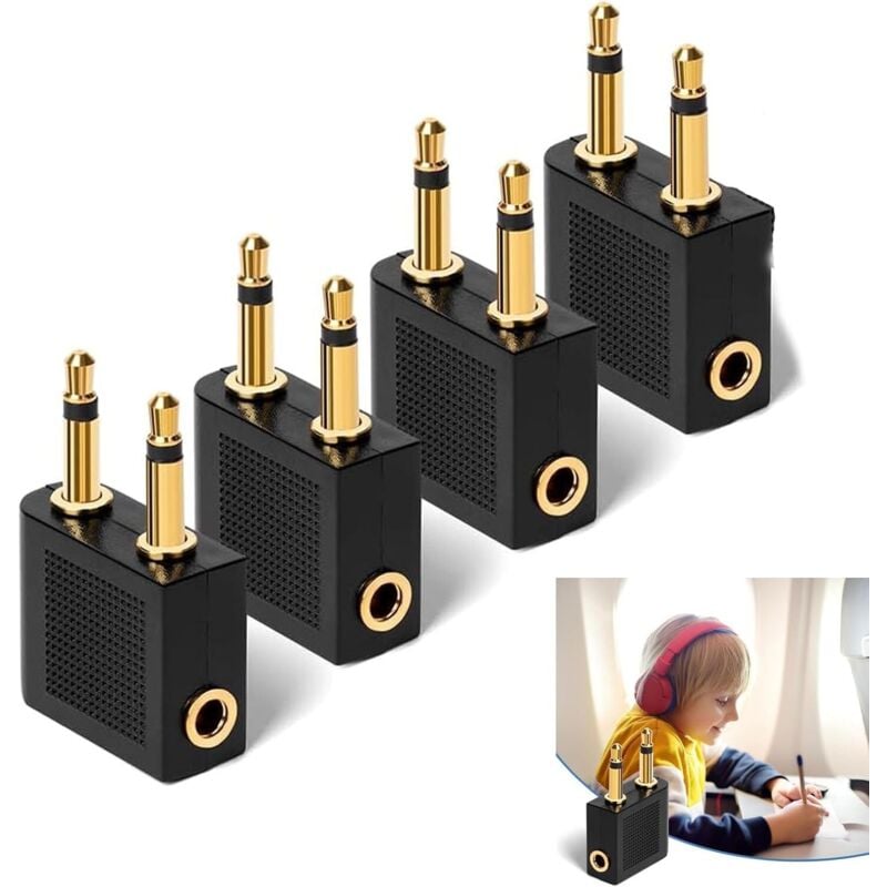 Flugzeug Adapter Kopfhörer, 4 Stück Gold überzogen Flugzeug Adapter, auf 3,5 mm Klinkenbuchse, Airplane Flight Kopfhörer Adapter für Alle Airlines