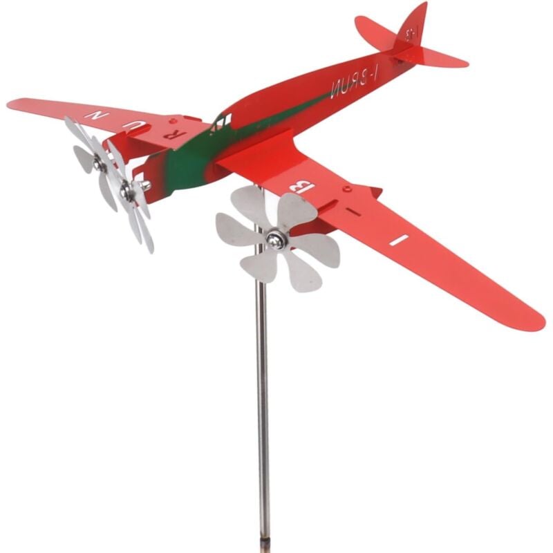 Flugzeug-Windmühle aus Metall, 3D-rot, Rostfrei, Flugzeug-Windspiel, für Gartendekoration, Verschönerung Ihres Gartens, Vielseitig Einsetzbar,
