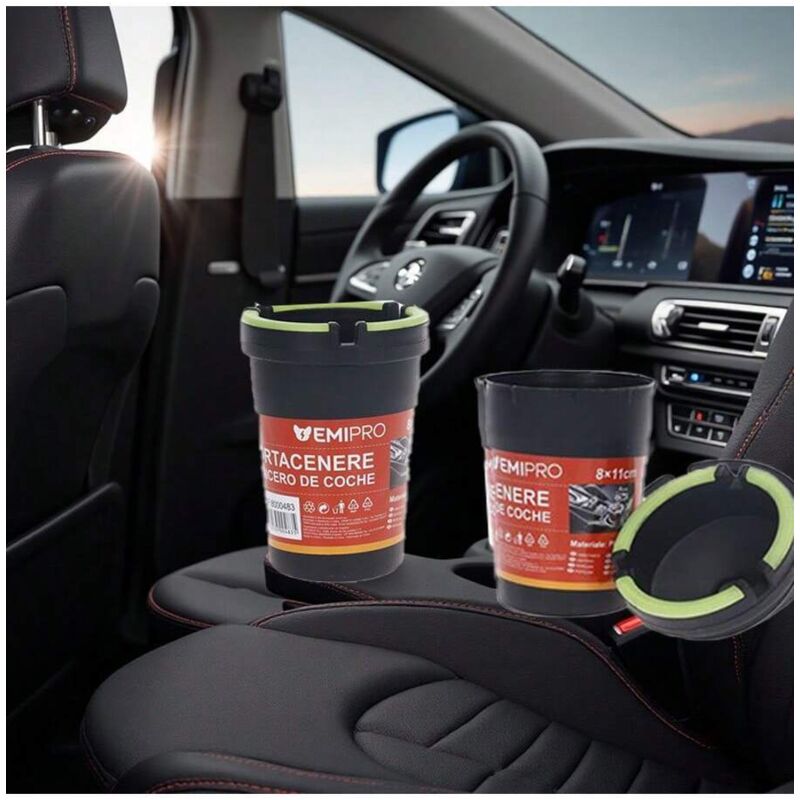 Fluoreszierender Autoaschenbecher, schwarz, leuchtend, 8 x 11 cm, großes Fassungsvermögen, 2-teiliges Set, auslaufsicherer Aschenbecher für den