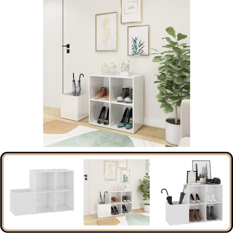 Flur-Schuhschrank Hochglanz-Weiß 105x35,5x70 cm Holzwerkstoff - Flur-Schuhschrank - Schuhschrank - Weißer Schrank - Holzwerkstoffmöbel - Garderobe