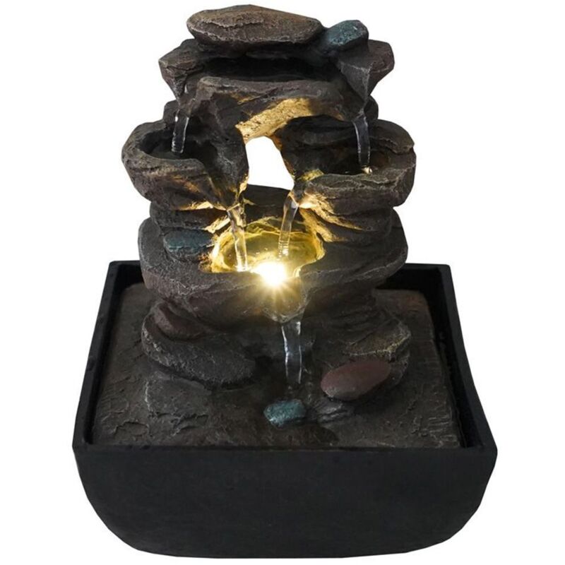 Entspannender Zimmerbrunnen rockfall und warmweiße led