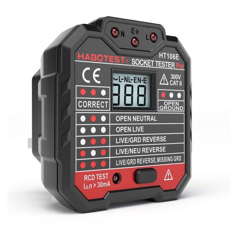 Fortschrittlicher RCD-Spannungsprüfer ohne Berührung mit hintergrundbeleuchteter LCD-Spannungsanzeige – Europäischer Stecker (1 LCD-Steckdosentester)