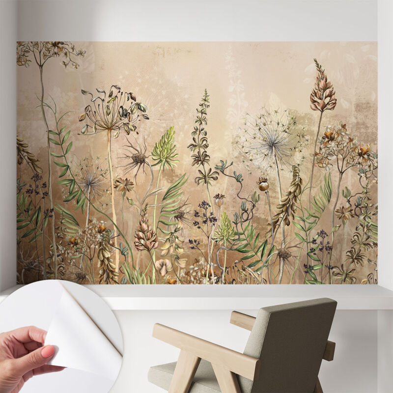 Fototapete Selbstklebend - Wandtattoo - leicht anzubringen - Wandverkleidung Rustikale Blumen 104x70 cm