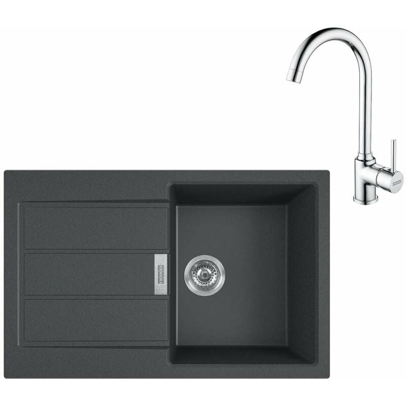 Sets - Küchenset T104, Tectonite-Spüle S2D 611-78 und Armatur fp 9000.031, schwarz / chrom 143.0675.726 - Franke