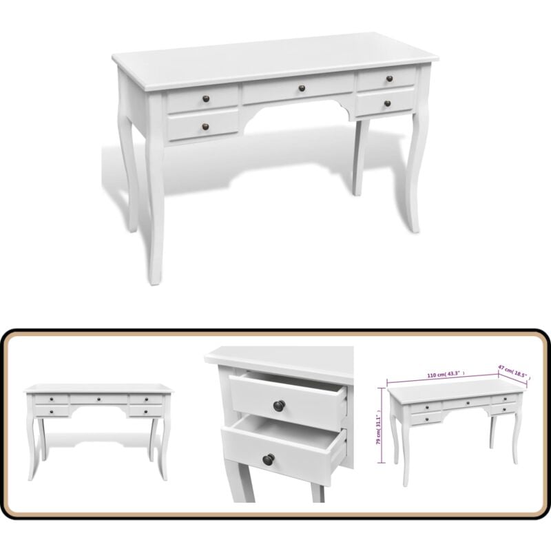 Französischer Holz-Schreibtisch mit geschwungenen Beinen 5 Schubladen - Französischer Schreibtisch - Retro Schreibtisch - Bürobüro Möbel - Holz