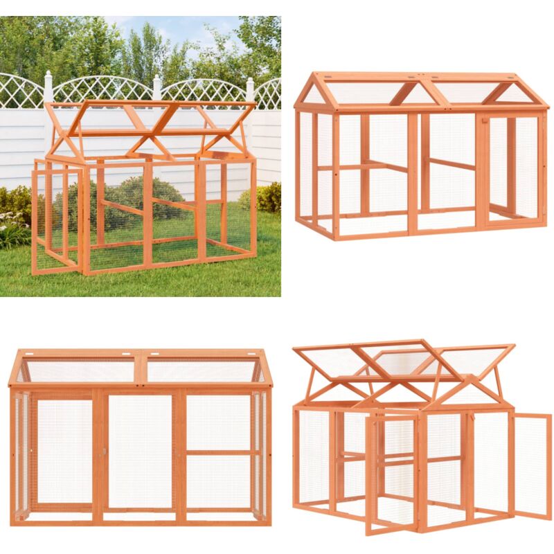 Freilaufgehege Braun 141x94x104 cm Massivholz Kiefer - Kleintierhaus - Hühnerstall - Kaninchenstall - Meerschweinchenheim - Vogelvoliere - Home &