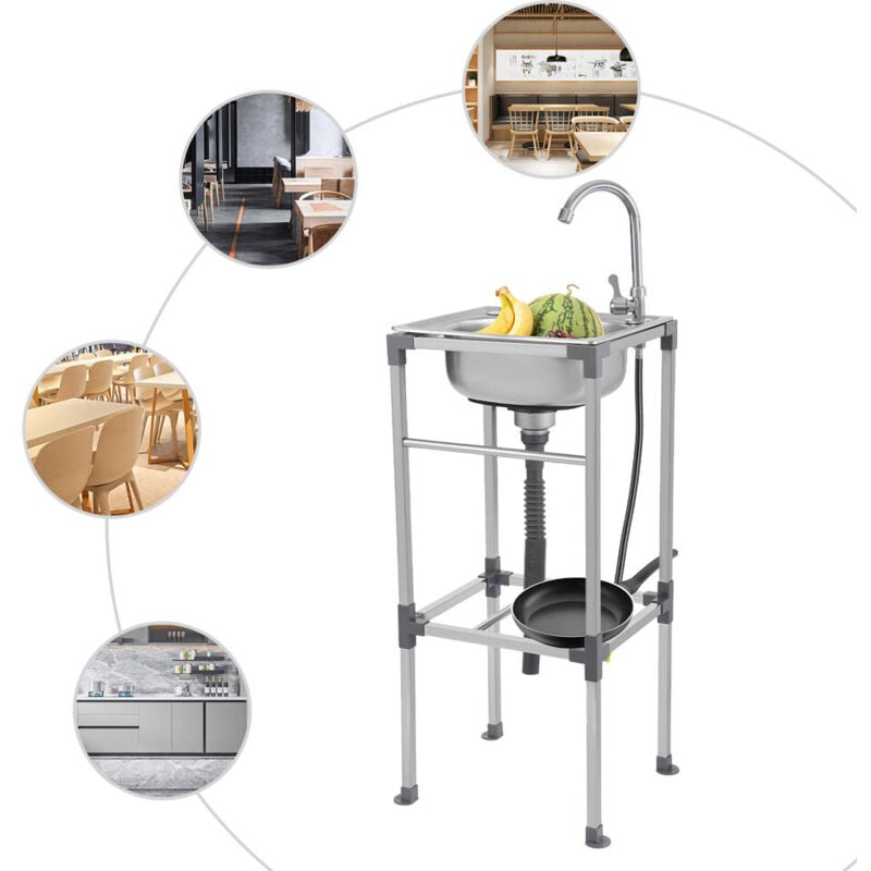 Freistehende Spüle aus Edelstahl, Rechteckig Professionelle Spüle mit Kaltwasserhahn