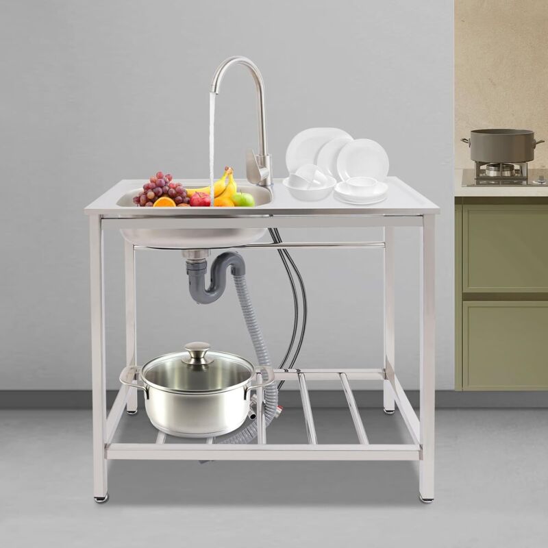Freistehender Spültisch Edelstahl Multifunktionswaschtisch 75 40 75cm, Spülenschrank mit Spüle und Armatur Spüle mit Unterschrank Edelstahlspüle für