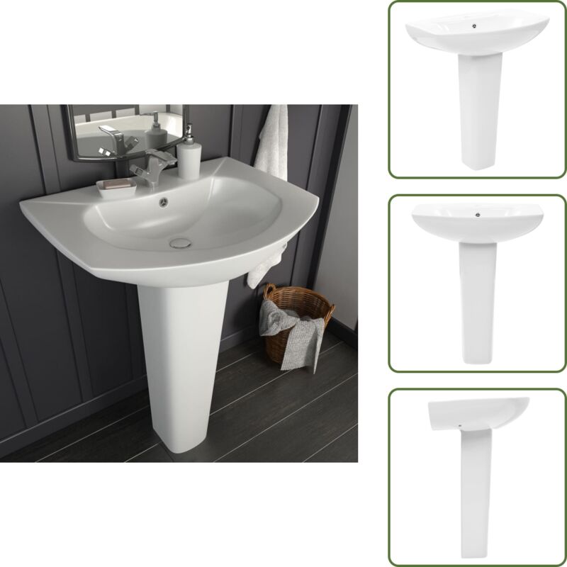 Freistehendes Waschbecken mit Säule Keramik Weiß 650x520x200 mm - Freistehendes Waschbecken - Keramik Waschbecken - Weißes Waschbecken - Badezimmer