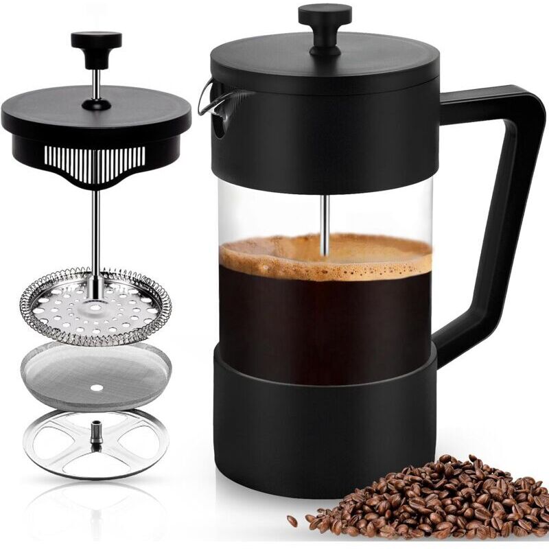 French-Press-Kaffeemaschine, 1000 ml, französische Karaffe für Filterkaffee, Kaffeemaschine (schwarz)