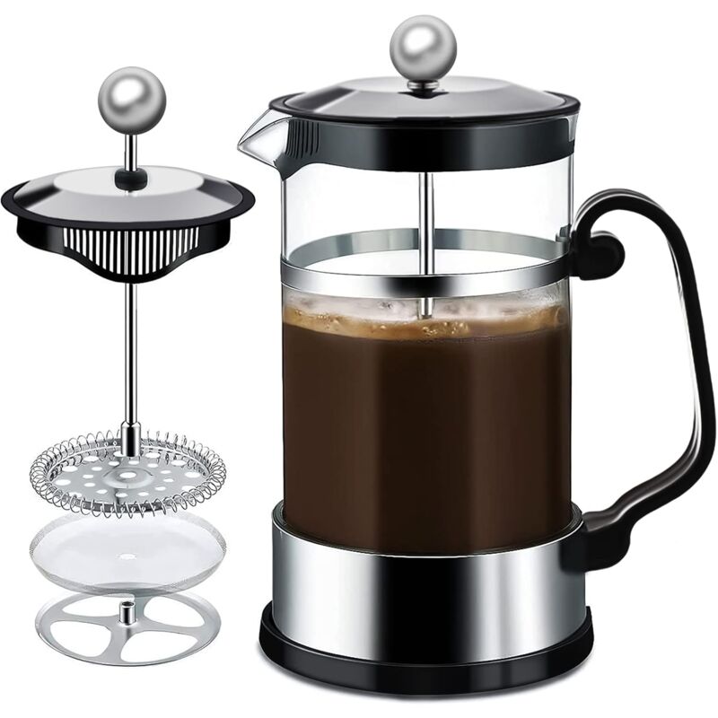 French-Press-Kaffeemaschine, 1000 ml, French-Press-Kaffeemaschine, hitzebeständiger Teebereiter aus Glas mit leicht zu reinigenden Filtern (schwarz)