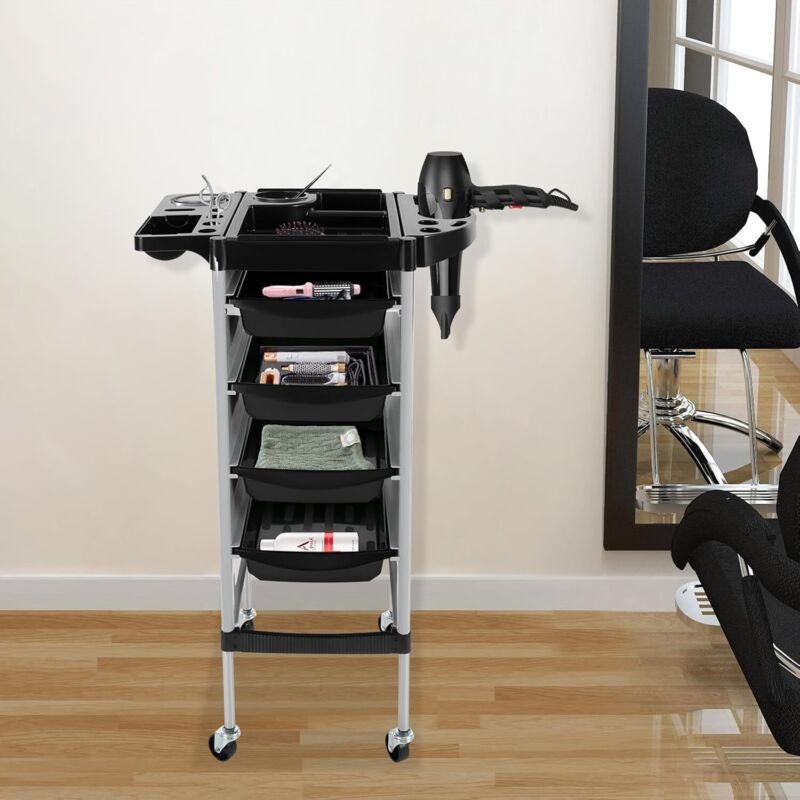 Friseurwagen, Salon Rollwagen mit 4 Ausziehbaren Schubladen, Arbeitswagen Rollwagen, Salonwagen mit Rädern, für Stylist Friseur Haarstyling SPA