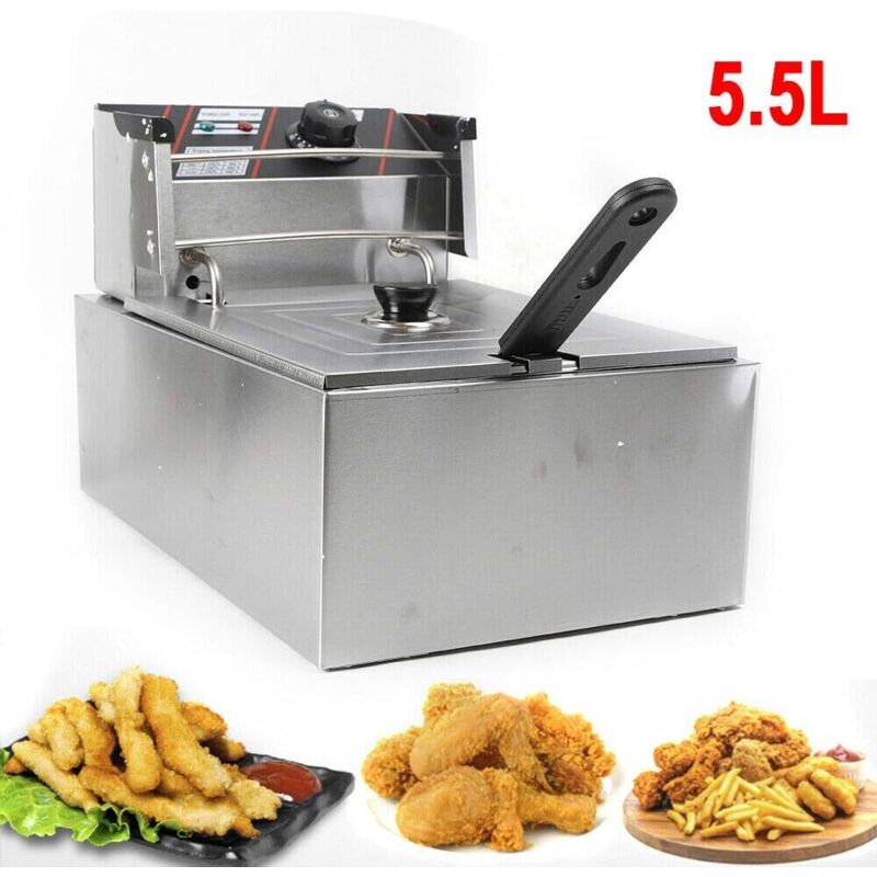 Friteuse 5,5 L,fritteuse mit öl Temperaturbereich 60-200℃, deep fryer Wattleistung 2500W,Elektrische Fritteuse aus Edelstahl Für Restaurants,