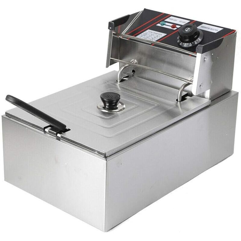 Friteuse Edelstahl, 2500W Elektrische Fritöse mit Frittierkorb und Edelstahldeckel Profi Fritteuse Multi Funktions Fritteuse 5,5L Handelsfritteuse