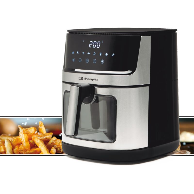 Suinga - Fritteuse Ohne Öl 8L inox Orbegozo, LED-Display und Fenster, Gesunde Küche, Elektrische Fritteuse, 29x34,5x38 cm