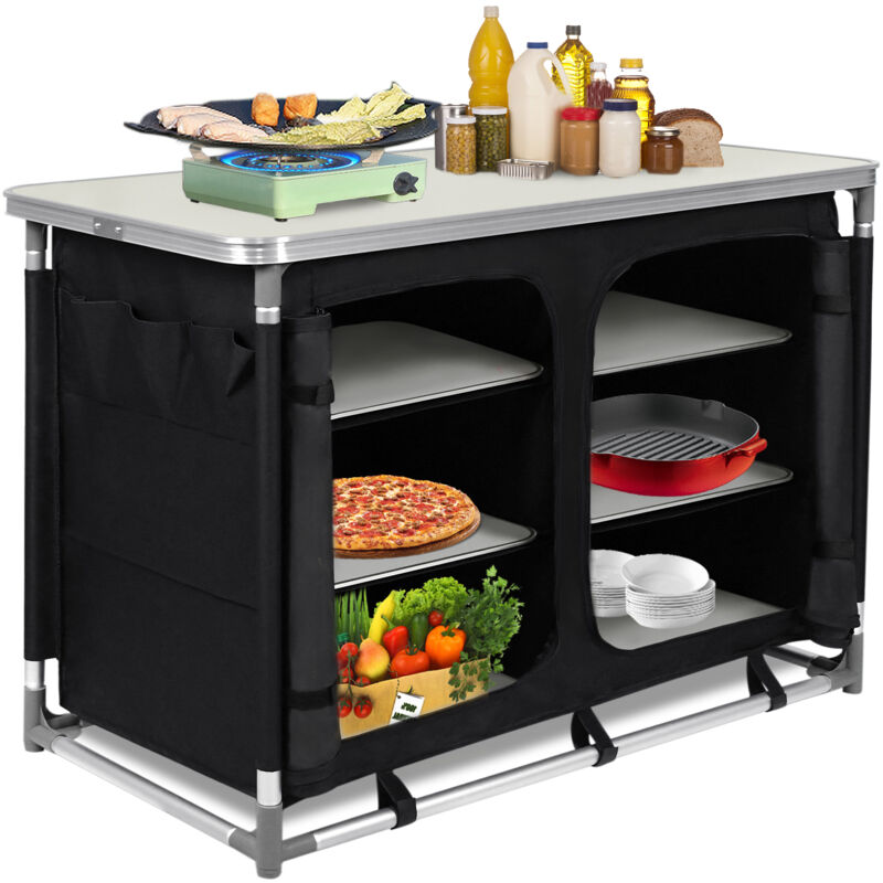 Froadp 97x47,5x78cm Faltbar Camping Schränke Mobile Außenküchen Schrank mit MDF Tischplatte & Tragetasche Mobile Gartenküche Grilltisch Campingküche