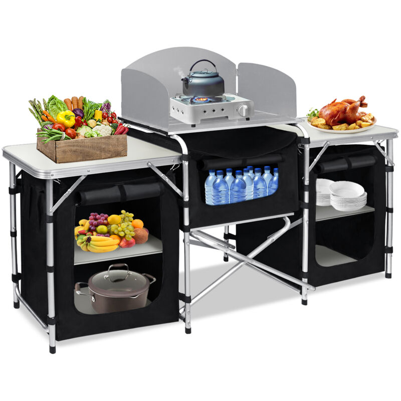 Froadp 174x46x110cm Faltbar Camping Schränke Mobile Außenküchen Schrank mit MDF Tischplatte & Tragetasche Mobile Gartenküche Grilltisch Campingküche