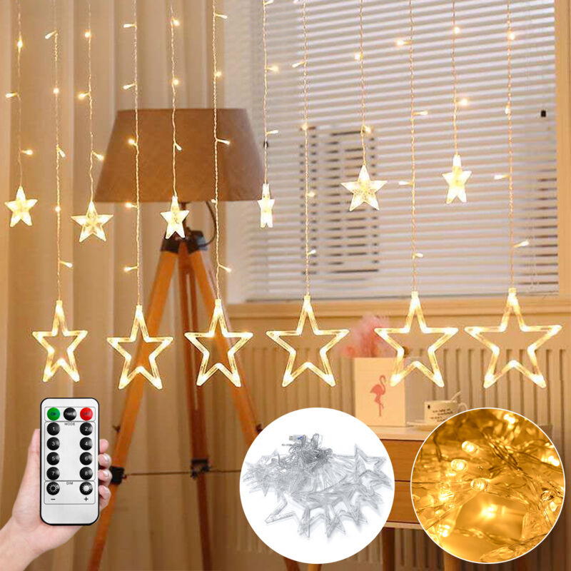Froadp 3m Stern LED Vorhang Lichterketten Transparent Regenkette 8 Lichtmodi Lichtkette mit 138 LEDs & Fernbedienung Warmweiß Weihnachten Deko