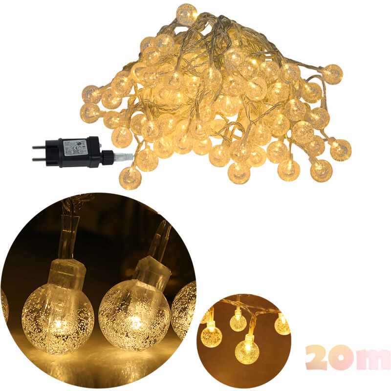 Froadp 20m Lichterketten Innen 160 LED Warmweiß Kristall Kugel String Lichte mit 8 Modi & Speicherfunktion IP44 Wasserdichte Transparent