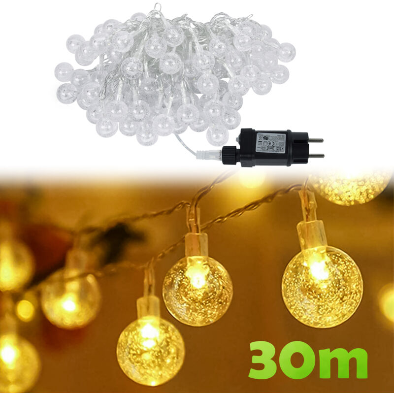 Froadp 30m Lichterketten Innen 240 LED Warmweiß Kristall Kugel String Lichte mit 8 Modi & Speicherfunktion IP44 Wasserdichte Transparent