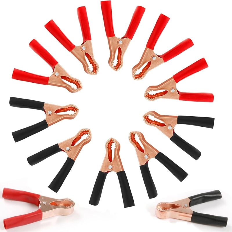 Bluedeer - Frypay 12 Stück Krokodilklemmen, Autobatterie Krokodilklemmen 50A, Pure Kupfer Isolierte Batterieklemmen, für Autobatterien