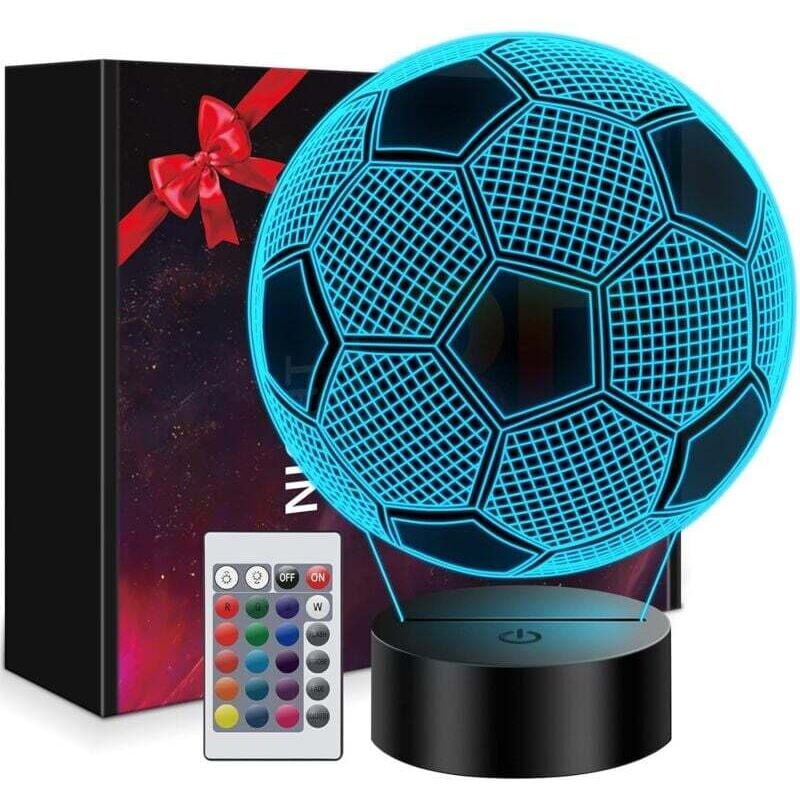 Fußball-Geschenk für Jungen: 3D-Fußball-Illusions-Nachtlicht in 16 Farben – Geschenk für Jungen von 7 bis 14 Jahren – Fußballlampe als