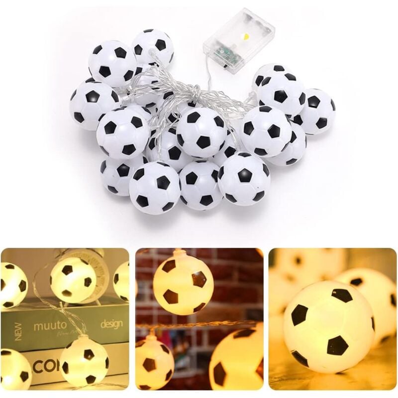 Ersandy - Fußball-LED-Lichterkette, Fußball-Lichterkette, 1,5 m, Fußball-förmige Lichterkette, batteriebetrieben, für Fußball-Themenparty,