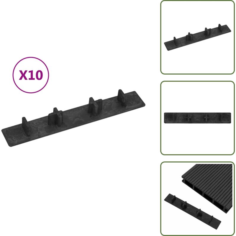 Endkappen für Terrassendielen 10 Stk. Schwarz Kunststoff - Terrassendielen Endkappen - Holzterrasse Zubehör - Terrasse Dekoration - Gartenmöbel