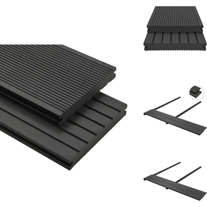 Wpc Massive Terrassendielen mit Zubehör 15 m² 4 m Schwarz - wpc Terrasse - Gartenmöbel - Outdoor Dekoration - Terrassendielen Schwarz