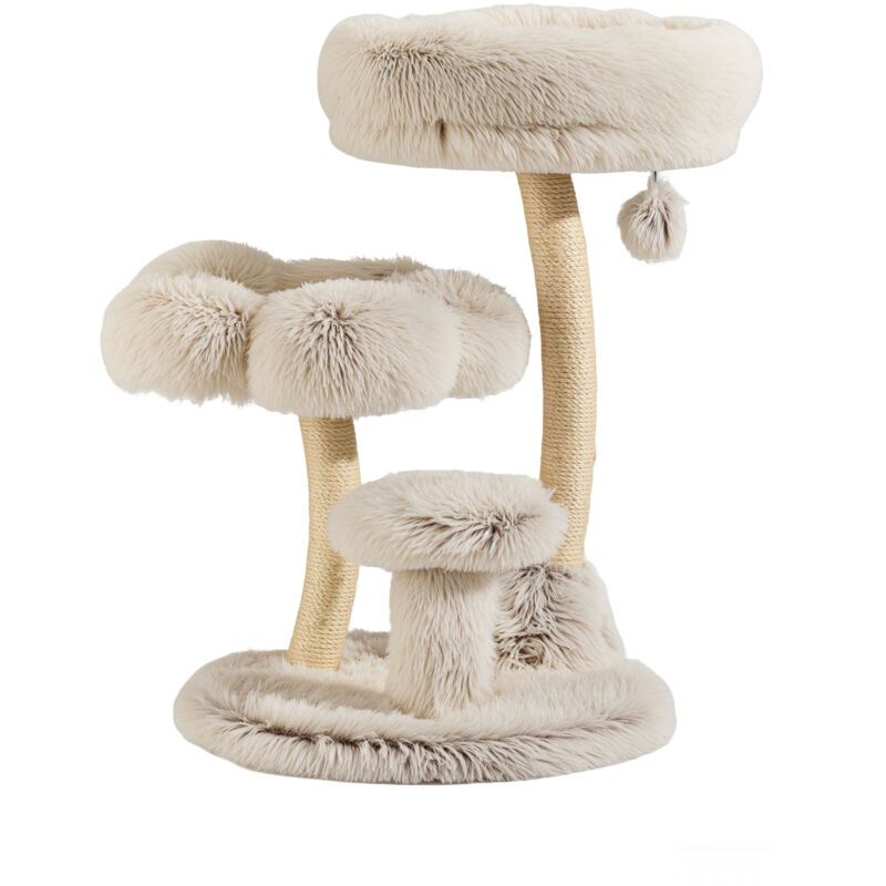 Fudajo Designer Kratzbaum 49 x 49 x 74 cm, Katzenkratzbaum mit Plüsch und Sisal, Kletterbaum für Katzen, Katzenbaum mit Spielball