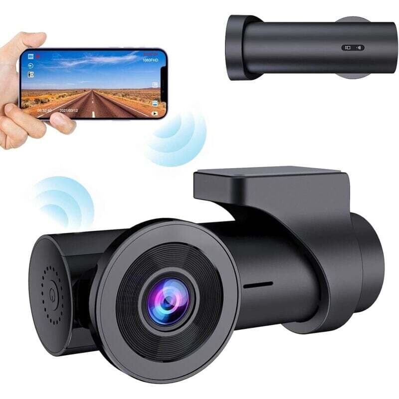 Full HD 1080P WLAN-Autokamera, Autokamera ohne Bildschirm, 170° Weitwinkel, Dashcam mit Loop-Aufnahme
