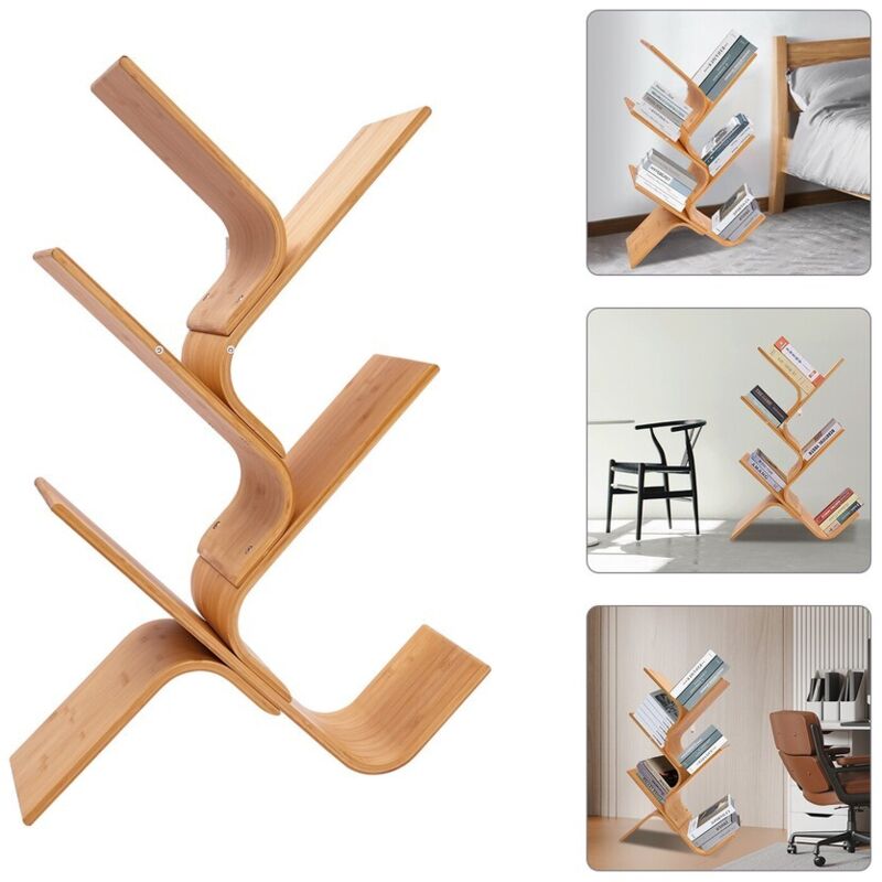 Senderpick - Fünfstufiges Bücherregal mit gebogenen Auslegern, kreatives und designorientiertes Bücherregal, Bücherregal aus Bambus, modernes